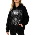 thumbnail image 1 of BODOA0 Women's Skull Graphic Zip Up Hoodie Oversized Full Zip Sweatshirt with Long Sleeves Hood and Side Pockets Fall Casual Soft Cozy Streetwear Jacket Black L, 1 of 9