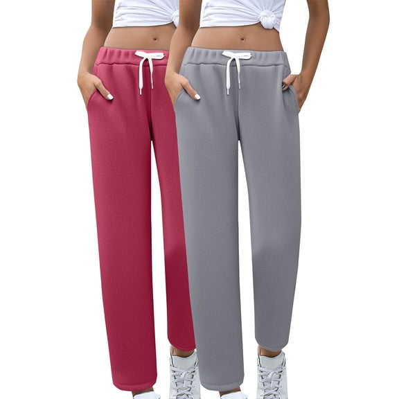 BODOAO 2 Pack Straight Leg Sweatpants for Women with Pockets-Womens Joggers Yoga Lounge Pants Relaxed-Fit Leggings for Cycling Workout Running Casual Sport Pants Red S