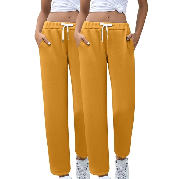 BODOAO 2 Pack Straight Leg Sweatpants for Women with Pockets-Womens Joggers Yoga Lounge Pants Relaxed-Fit Leggings for Cycling Workout Running Casual Sport Pants Gold Xxl