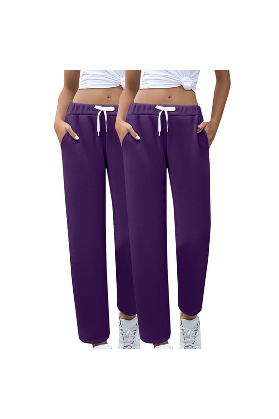 2 Pack Straight Leg Sweatpants for Women with Pockets-Womens Joggers Yoga Lounge Pants Relaxed-Fit Leggings for Cycling Workout Running Casual Sport Pants Purple M