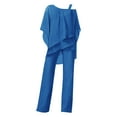thumbnail image 1 of BODOAO 2 Piece Pantsuit for Women Cold Shoulder Chiffon Layered Cape Top and Straight Dress Pants Elegant Formal Wedding Guest Evening Outfit Set for Women Multiple Colors Blue 2XL, 1 of 4