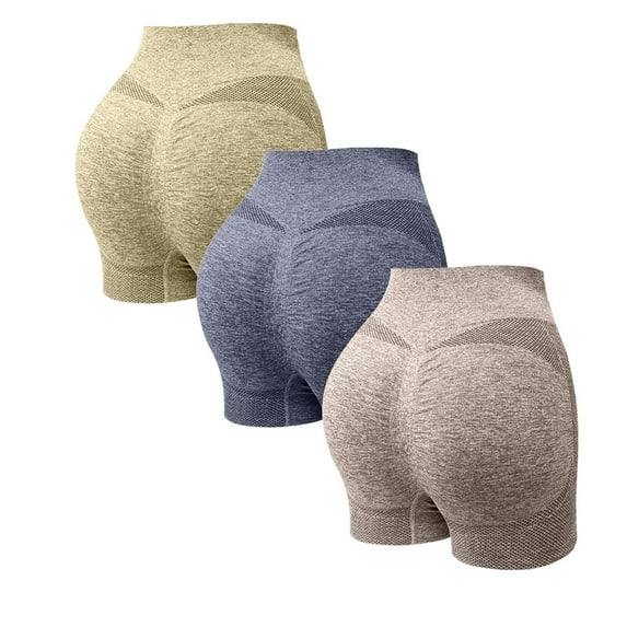 BODOAO 3 Piece Workout Shorts for Women Scrunch Butt Lifting High Waisted Yoga Gym Seamless Booty Biker Shorts Yoga Shorts Scrunch Butt Lifting Workout Shorts Running Gym Biker Shorts for Womens J Xl