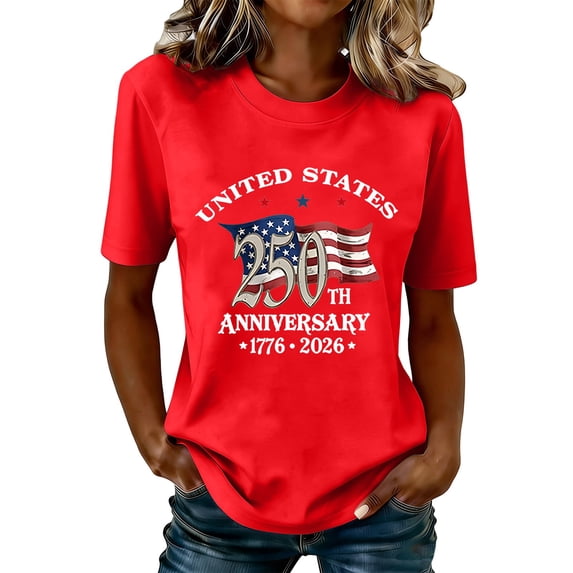 BODOAO 4th of July Shirt for Women:American Flag T-Shirt Stars and Stripes Graphic Summer Patriotic Tops 250 Years Anniversary USA Shirt Independence Day Shirt Casual Short Sleeve Tops Red M