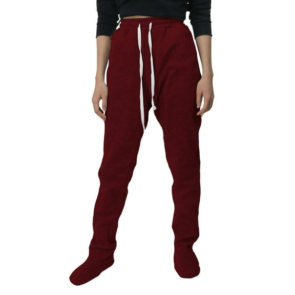 BODOAO Adult Footed Sweatpants with Sherpa Fleece Lined Feet Soft and Warm Footing Loose Pajamas Pants Womens Classic Pants High Waisted Pan Loose Casual Trousers Red M