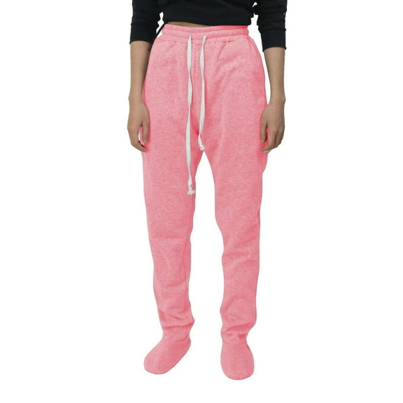 BODOAO Adult Footed Sweatpants with Sherpa Fleece Lined Feet Soft and Warm Footing Loose Pajamas Pants Womens Classic Pants High Waisted Pan Loose Casual Trousers Pink L