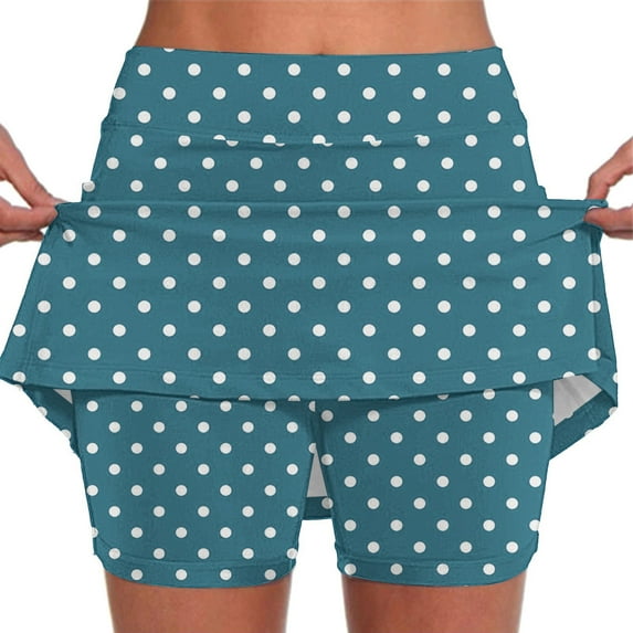 BODOAO Athletic Skirt with Shorts Womens Golf Skirts High Waisted Tennis Skirt Tummy Control Polka Dot Skort with Pockets Elastic Yoga Solid Color Shorts Lightweight Joggers Light Blue S