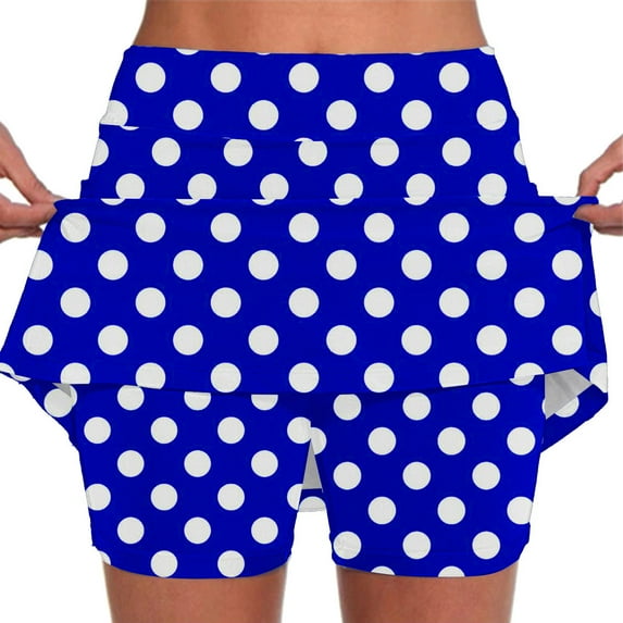 BODOAO Athletic Skirt with Shorts Womens Golf Skirts High Waisted Tennis Skirt Tummy Control Polka Dot Skort with Pockets Elastic Yoga Solid Color Shorts Lightweight Joggers Blue Xl