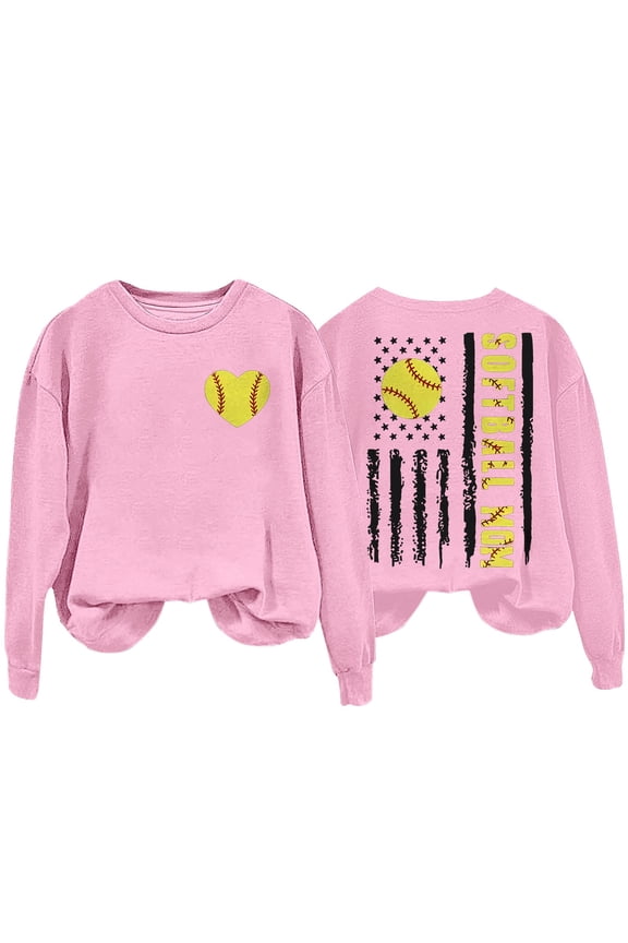 Baseball Sweatshirt Women Softball Mom Lettered Baseball Heart Hatless Baseball Mom Sweatshirt Funny Game Day Baseball Pullover Tops Casual Graphic Ball Long Sleeve Tee Top Pink M