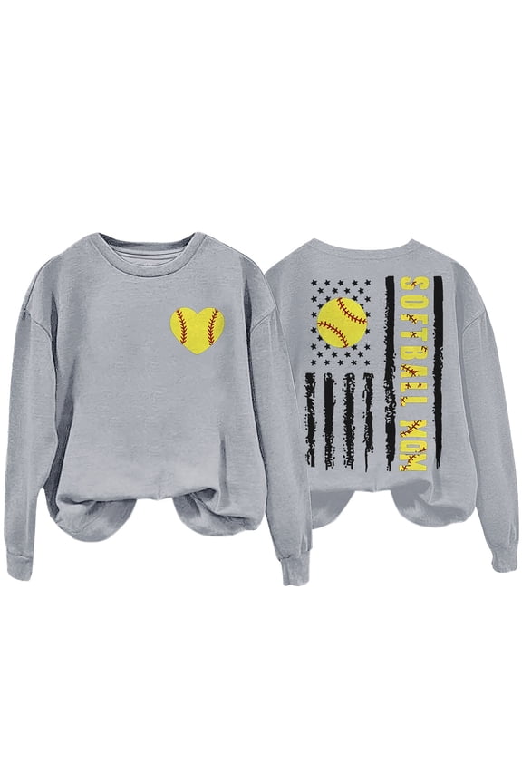 Baseball Sweatshirt Women Softball Mom Lettered Baseball Heart Hatless Baseball Mom Sweatshirt Funny Game Day Baseball Pullover Tops Casual Graphic Ball Long Sleeve Tee Top Grey L
