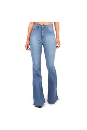 Bell Bottom Jeans for Women Plus Size Ripped Flare Jeans Denim Wide Leg Stretchy Bootcut Jeans with Pockets Jeans Pants Polyester High Waist Button Daily Woman Light blue L