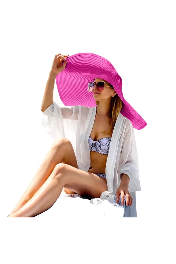Big Floppy Sun Hats for Women Sunshade Hats Straw Hat Visor Western Straw Hat Fashion Outdoor Sun Hat for Beach Vacation Hats Upf 50+ Uv Sun Protection Bride Straw Hat Summer Hats Hot Pink