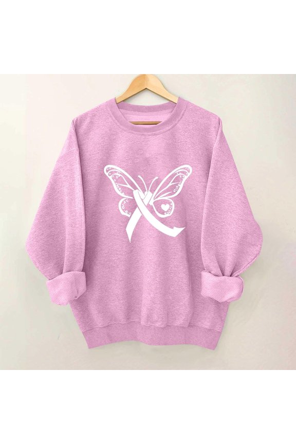 Breast Cancer Awareness Sweatshirts for Women Funny Long Sleeve Survivor Shirt Pink Ribbon Graphic Support Tops Crewneck Pullover Tops Breast Cancer Shirts 2025 White XXL