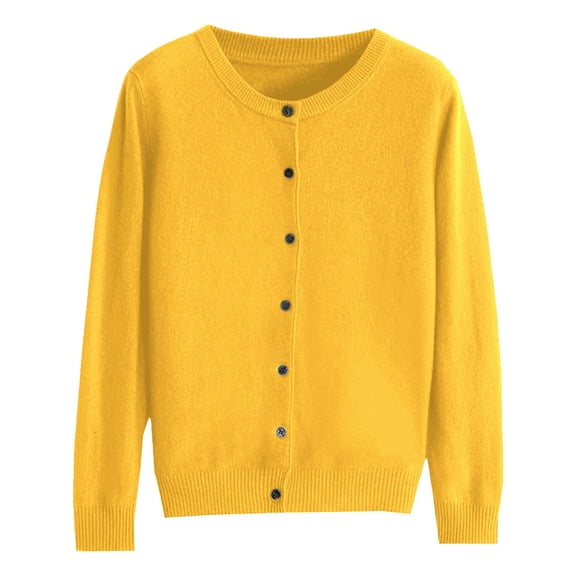 BODOAO Cardigan Sweaters for Women 2025 Trendy Summer Lightweight Cardigans Spring Crew Neck Sweater Button Down Shirts Outfits Basic Crew Neck Long Sleeve Down Round Neck Short Coat Orange Xl