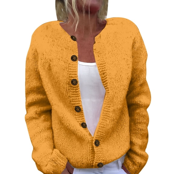 BODOAO Cardigan Sweaters for Women Button Down Long Sleeve Chunky Cardigan Top Casual Knit Jacket Fall Winter Streetwear Autumn and Winter Warm Sweater Knitted Cardigan Sweater Coat Gold L