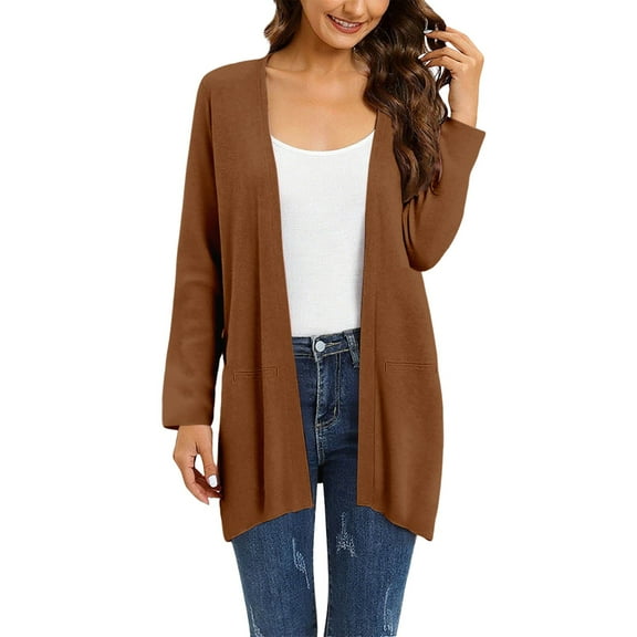 BODOAO Cardigans for Women Trendy 2025 Lightweight Long Sleeve Open Front Coatigan Sweater Casual Ladies Coats Fall Fashion Clothes for Every Occasion Cotton Linen Cardigan Summer Chic Brown Xl