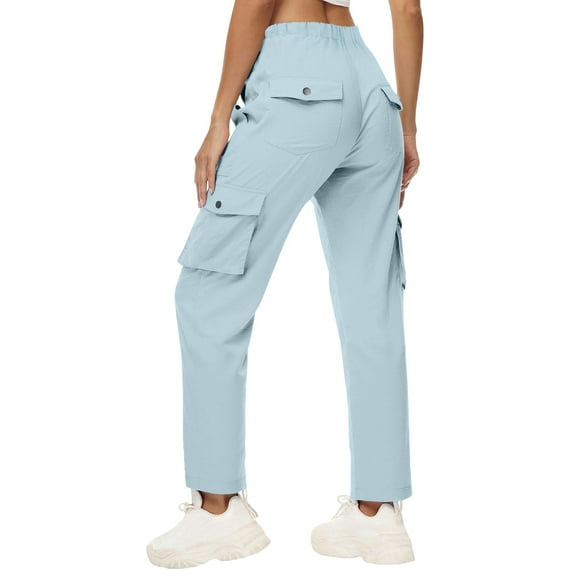 BODOAO Cargo Pants for Women High Waisted Casual Pants Work Pants Baggy Wide Leg Y2K Streetwear with Pockets Workout Pants with Pants with Zipper Suitable for Jogging Light Blue Xl