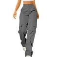 thumbnail image 1 of BODOAO Cargo Pants for Women Y2K Baggy Cargo Pants Parachute Pants Trendy Stretchy High Waist Wide Leg Trousers with Pockets Straight Solid Color Casual Pants Loose Cargo Long Trousers, 1 of 8