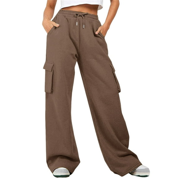 BODOAO Cargo Sweatpants for Women Jogger Pants Casual Baggy Trousers Athletic Long with Pockets Trendy High Waist Loose Sports Pants Comfortable Jogging Trousers Khaki Xl