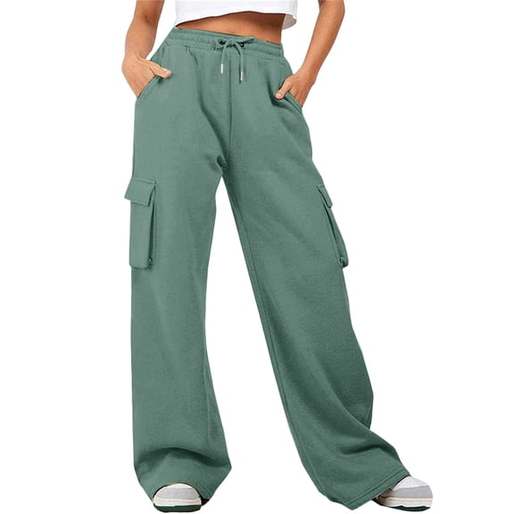 BODOAO Cargo Sweatpants for Women Jogger Pants Casual Baggy Trousers Athletic Long with Pockets Trendy High Waist Loose Sports Pants Comfortable Jogging Trousers Green S