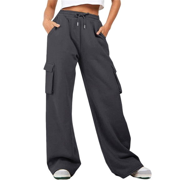 BODOAO Cargo Sweatpants for Women Jogger Pants Casual Baggy Trousers Athletic Long with Pockets Trendy High Waist Loose Sports Pants Comfortable Jogging Trousers Dark Grey S