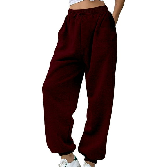 BODOAO Cinch Bottom Sweatpants 2025 Women's Casual High Waisted Pockets Joggers Sport Workout Active Baggy Lounge Trousers Loose Sportswear Pants Cotton Fabric Brown 3Xl