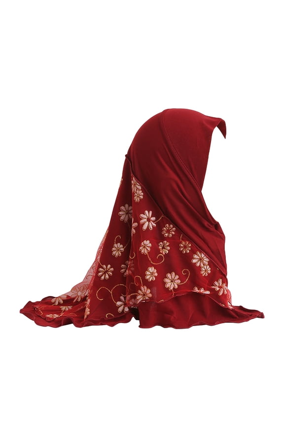 Clearance Sale!! Girls Ice Silk Muslim Khimar Hijab Headscarf Flower Arab Scarf Shawls Neck Wrap Islamic Head Wrap for Age 2-7 Years Girls/Children Hijab Scarf Headscarf Wrap Muslim Amira