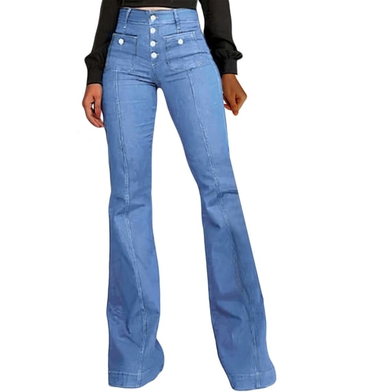 BODOAO Clearance Sale!! Pants for Women Trendy Casual 2025 New Women's Flare Bell Bottom High Waist Jeans Vintage Stretch Denim Trouser with Pocket Bu2 L
