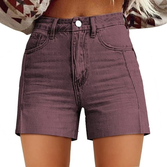 BODOAO Clearance Sale!! Shorts for Women Trendy High Waisted 2025 New Womens Casual High Waist Denim Shorts Relaxed Fit Artretro Printed Floral Shorts with Pockets Purple L
