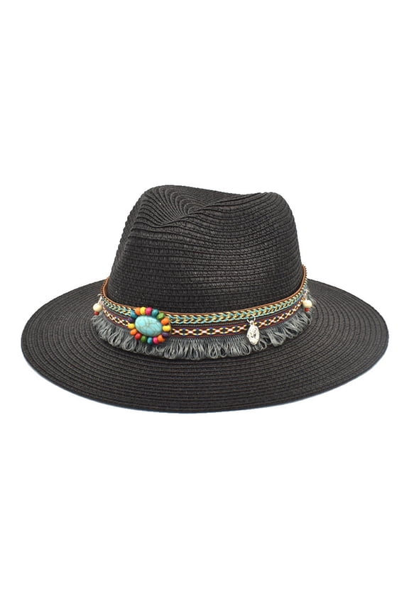 Cuban Hats for Men Lightweight Straw Hat Roll Up Hats for Summer Outing Foldable Sun Cap Cuban Packable Straw Hat Packable Knit Fedora Hat Classic Beach Hat to pper with Strap Black