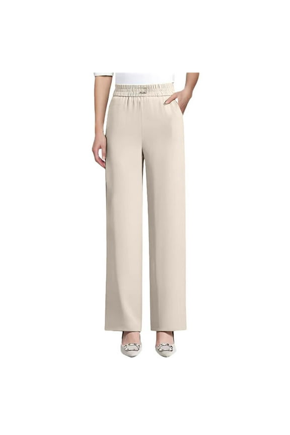 Dress Pants Women Work Business Pants Tummy Control Office Straight Leg Trousers High Waisted Ladies Slacks Perfect Drape High Pull Pants for Senior Over 50 Beige L