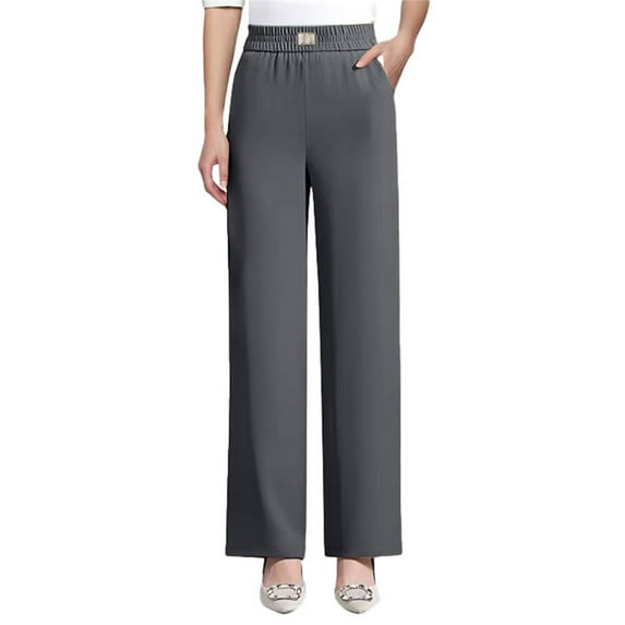 BODOAO Dress Pants Women Work Business Pants Tummy Control Office Straight Leg Trousers High Waisted Ladies Slacks Perfect Drape High Pull Pants for Senior Over 50 Grey Xxl