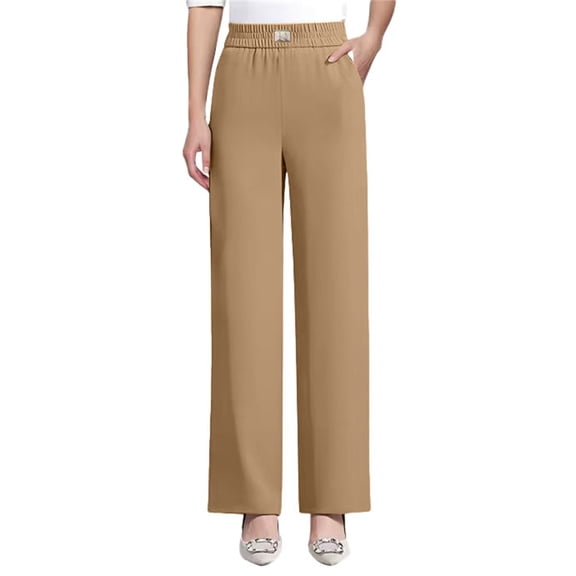 BODOAO Dress Pants Women Work Business Pants Tummy Control Office Straight Leg Trousers High Waisted Ladies Slacks Perfect Drape High Pull Pants for Senior Over 50 Khaki M