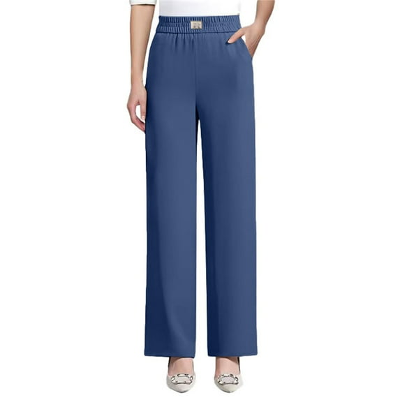 BODOAO Dress Pants Women Work Business Pants Tummy Control Office Straight Leg Trousers High Waisted Ladies Slacks Perfect Drape High Pull Pants for Senior Over 50 Blue Xl