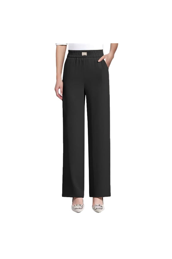 Dress Pants Women Work Business Pants Tummy Control Office Straight Leg Trousers High Waisted Ladies Slacks Perfect Drape High Pull Pants for Senior Over 50 Black Xxl