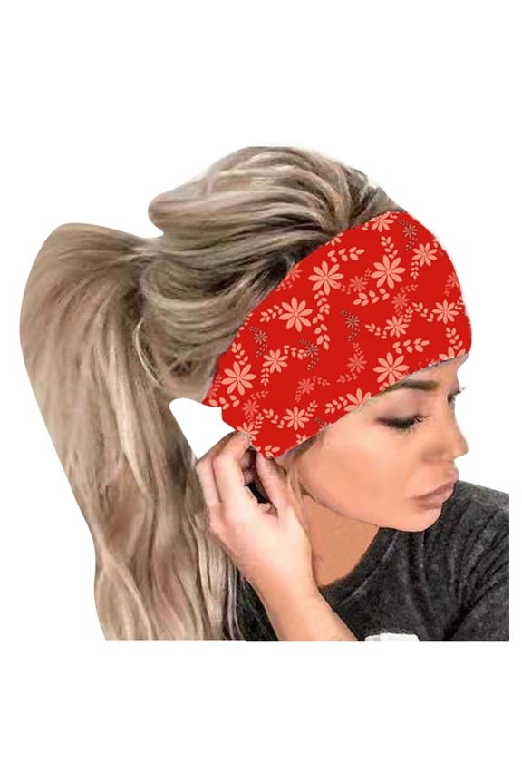 Extra Wide Soft Headbands for Women Non Slip High Elastic Boho Butterfly Printed Head Wraps Stretchy Hair Bands for Yoga Gym Workout Running Washing Face Red One Size