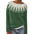 thumbnail image 1 of BODOAO Fall Sweaters for Women Casual Long Sleeve Knitted Isle Print Retro Sweater Loose Crewneck Long Sleeve Lightweight Cropped Pullover Tops Knit Winter Going Out Tops Pullover Sweater Tops Green S, 1 of 4
