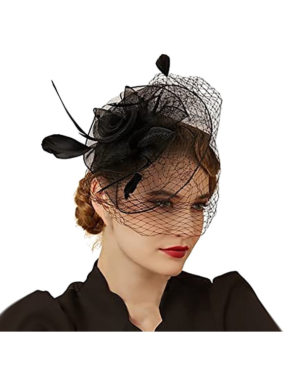 Fascinator Hats for Women 2026 Derby Pillbox Kentucky Hat for Women formal Event Fascinator with Bow Fascinator Headband Wedding Guest Fascinator Flower Mesh Feathers Headwear Black