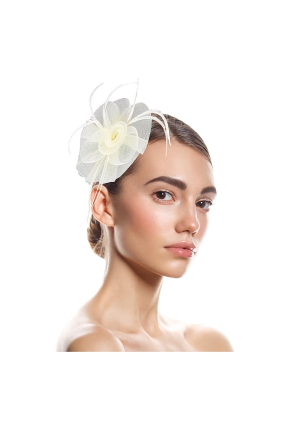 Fascinators Hat Women Tea Party Hat with Headband Flower Mesh Feathers Headwear 1920S 50S Hats for Women Cruise Fascinator Hat Mother of The Bride Fascinator Wedding Guest Fascinator Beige