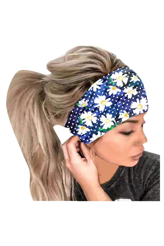 Fashion Butterfly Wide Headbands for Women Girls Non Slip Soft Elastic Hair Bands Boho Printed Head Wraps for Gym Workout Yoga Running Hair Accessories Blue One Size