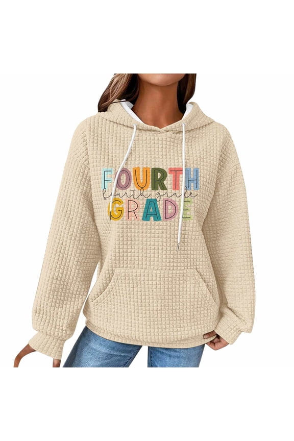 First Day Of School Hoodies for Women Plus Size Trendy 2025 Cute Sweater Winter Pullover Sweatshirts Y2K Graphic Long Sleeve Sweatshirt Teachers Back To School Hoodie Casual Tops Yellow S