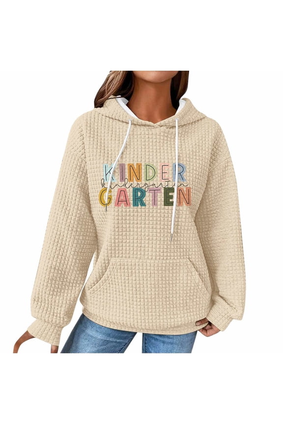 First Day Of School Hoodies for Women Plus Size Trendy 2025 Cute Sweater Winter Pullover Sweatshirts Y2K Graphic Long Sleeve Sweatshirt Teachers Back To School Hoodie Casual Tops White S