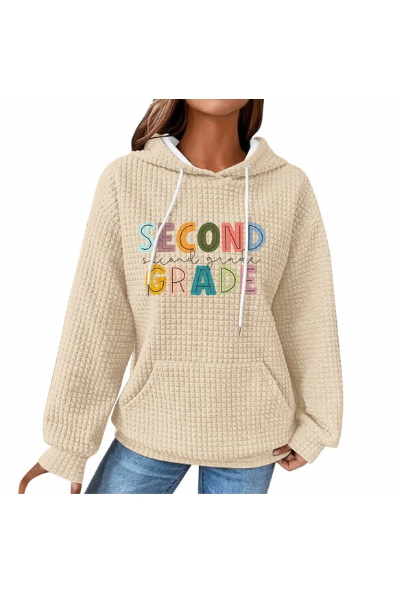 First Day Of School Hoodies for Women Plus Size Trendy 2025 Cute Sweater Winter Pullover Sweatshirts Y2K Graphic Long Sleeve Sweatshirt Teachers Back To School Hoodie Casual Tops Pink S