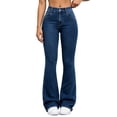 thumbnail image 1 of BODOAO Flare Jeans for Women High Waisted Denim Pants with Fitted Hip and Thigh Wide Flared Leg Classic Five Pocket Bell Bottom Silhouette Casual Everyday Jeans Dark Blue S, 1 of 7