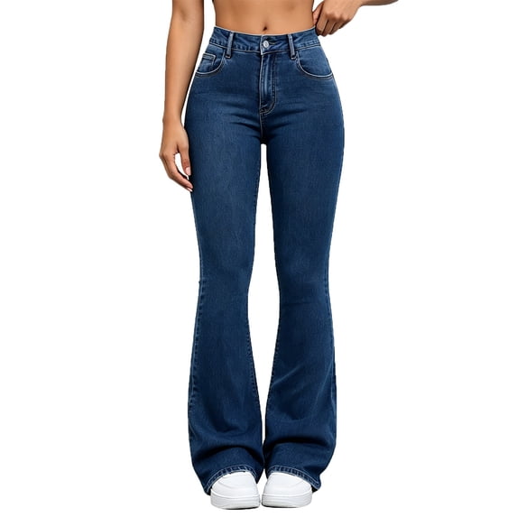 BODOAO Flare Jeans for Women High Waisted Denim Pants with Fitted Hip and Thigh Wide Flared Leg Classic Five Pocket Bell Bottom Silhouette Casual Everyday Jeans Dark Blue S