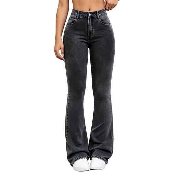 BODOAO Flare Jeans for Women High Waisted Denim Pants with Fitted Hip and Thigh Wide Flared Leg Classic Five Pocket Bell Bottom Silhouette Casual Everyday Jeans Grey M