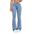thumbnail image 1 of BODOAO Flare Jeans for Women High Waisted Denim Pants with Fitted Hip and Thigh Wide Flared Leg Classic Five Pocket Bell Bottom Silhouette Casual Everyday Jeans Light Blue M, 1 of 7
