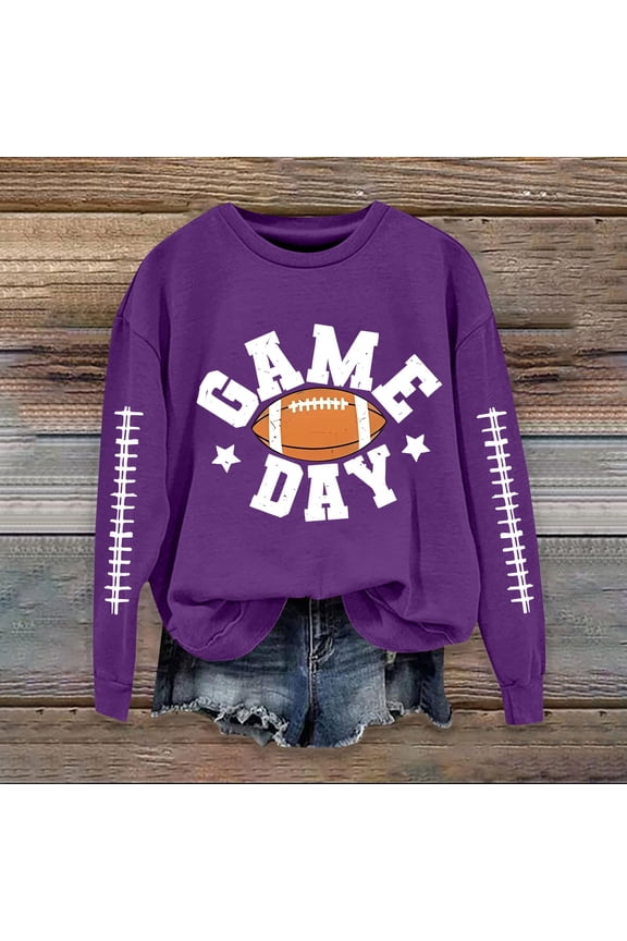 Game Day Football Sweatshirts for Women - Long Sleeve Football Season Graphic Shirts,Cute Mom Shirt,Crewneck Pullover Tops Football Fan Game Day Shirt Letter Print Casual Soccer Fans Top