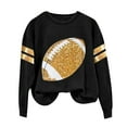 thumbnail image 1 of BODOAO Game Day Sweatshirt Women Football Sweatshirts Rugby Graphic Pullover Weekend Tops Casual Football Season Shirt Ladies' Shiny Rugby Print Fan Sports Shirt Round Neck Sweatshirt Black L, 1 of 4