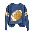 thumbnail image 1 of BODOAO Game Day Sweatshirt Women Football Sweatshirts Rugby Graphic Pullover Weekend Tops Casual Football Season Shirt Ladies' Shiny Rugby Print Fan Sports Shirt Round Neck Sweatshirt Blue S, 1 of 4