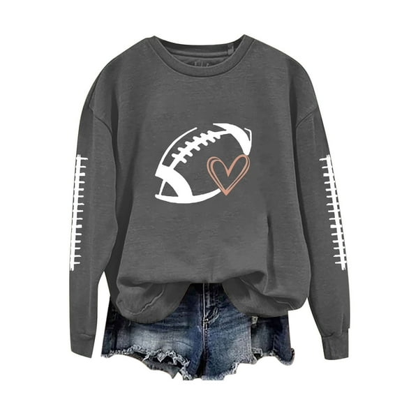 BODOAO Game Day Sweatshirt Women Football Sweatshirts Rugby Graphic Pullover Weekend Tops Casual Football Season Shirt Women's Bloody Print Loose Long Sleeve Sweatshirt Top Dark Grey Xxl